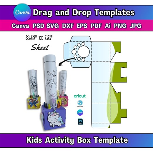 Activity Box Template Canva Kids DIY Coloring Crayon Box Digital File Blank Party Favor Box Template Cricut Box SVG Birthday Kids Activities - Etsy Canada