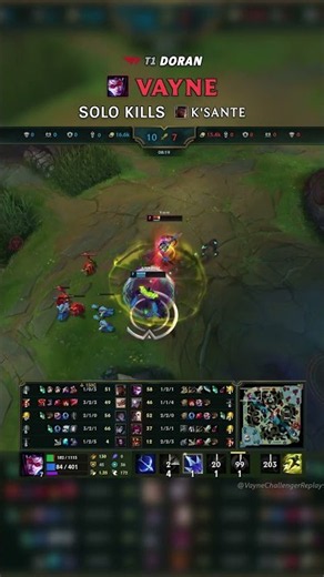 (T1 Doran) Vayne SOLO KILLS K'Sante | KR Grandmaster Patch 26.15 #shorts