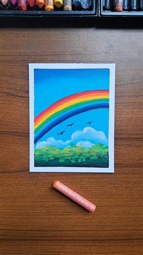 Easy Rainbow Sky Drawing with Oil Pastels 🌈 | Step-by-Step Tutorial