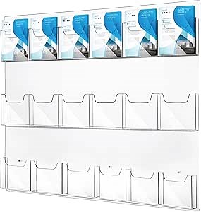 Amazon.com: 18 Pockets Acrylic Brochure Pamphlet Holder Wall Mount, 4 inches Pocket Brochure Display Stand, Pamphlet Display Stand Wall Mount, Clear Plastic Trifold Flyer Rack Literature Holder : Office Products