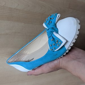 Women ballet flats cool stud bow tie details lights blue