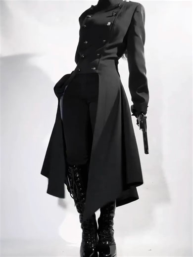 Devil Inspired on Instagram: "⚜️ Step into a dark Ouji Lolita aesthetic with this black double-breasted coat, featuring back lacing and a dramatic high-low hem that creates a sharp, prince-inspired gothic silhouette. 🖤🦇 ✨ Coat — search “TKOTG-032” on devilinspired.com — $92.00 🛍️ Create your ultimate Gothic prince coord. 🎄 Holiday Shopping Season! Free Shipping Over $69 #oujilolita #princestyle #darkfashion #gothicstyle #devilinspired"