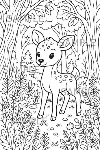 Cottagecore Deer Coloring Page, Woodland Animal Printable, Whimsical Forest Coloring Sheet for Kids and Adults, Digital Download - Etsy