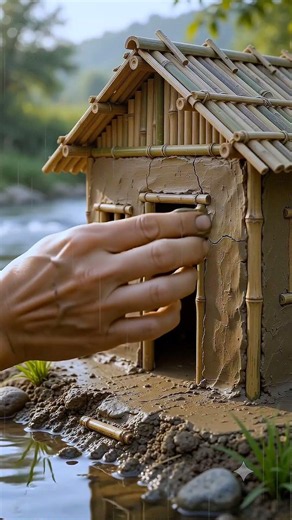 Miniature Riverside Hut Build with Clay & Bamboo 🌿 | Satisfying DIY Mini House |Realistic ASMR Craft