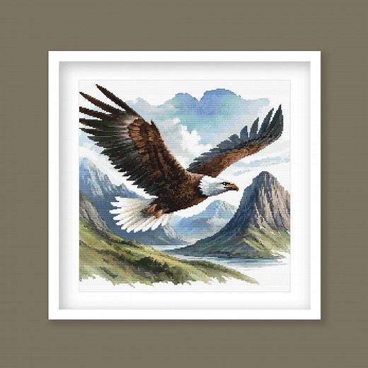 Bald Eagle Flying Cross Stitch Pattern, Majestic American Eagle Over Mountains, Nature Embroidery Design. (digital Download) - Etsy