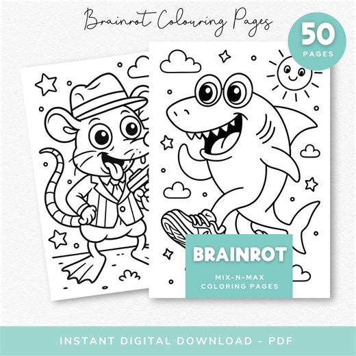 Brainrot Colouring Pages Printable, 50 Cute Funny Colouring Sheets, Digital Download PNG Bundle, Italian Brainrot Art for Kids & Adults - Etsy