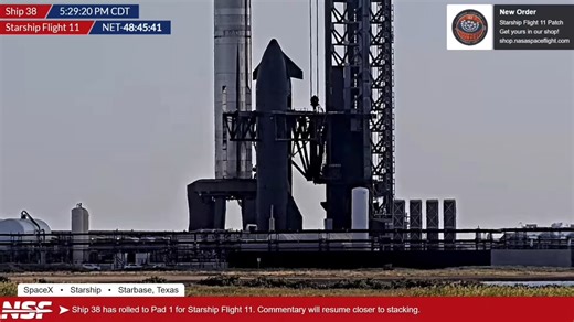 24K views · 382 reactions | Reminder that we are still LIVE on a dedicated stream awaiting the lift of Ship 38. We expect the lift to begin sooner than later, but as soon as the lift begins, we'll turn our microphones back on and commentate through the full stacking process! We hope you're still with us; link in the comments below.  | NASASpaceflight.com | Facebook