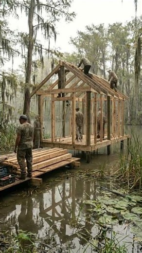 Swamp Cabin Build Timelapse | Cozy Cabin in the Wetlands
