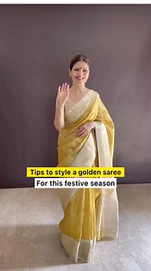 Confused how to style a golden saree ? Here are some basic tips that you just need to know . Absolutely loving this Subtle Yet Elegant Golden Saree – a timeless piece of grace and sophistication. Its soft golden shimmer adds a natural glow, perfect for any festive occasion.Received this beautiful golden saree from @abirabybeena_sarees Check out their page @abirabybeena_sarees for more stunning collections! | Gehani Heena