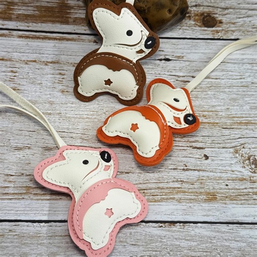 Cute Dog Keychain, Bag Accessory, Pink/brown/orange Puppy Gift, Kawaii Dog Lover Gift Handmade Leather Puppy Charm - Etsy
