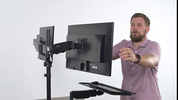 VIVO Black Dual Monitor Sit-Stand Height Adjustable Workstation, Standing Desk Mount with Pneumatic Spring, Holds 2 Screens up to 32 inches STAND-SIT2B