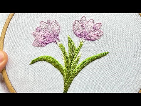 How to embroider SNOWDROPS FLOWERS Satin stitch Floral embroidery