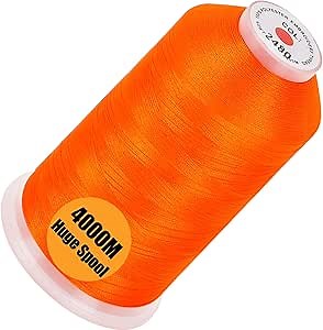 New brothread - Single Huge Spool 4000M Each Polyester Embroidery Machine Thread 40WT for Commercial and Domestic Machines - Neon Dark Orange