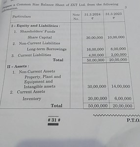 pepare a Common Size Balance Sheet of ZXT Ltd. from the followi... | Filo