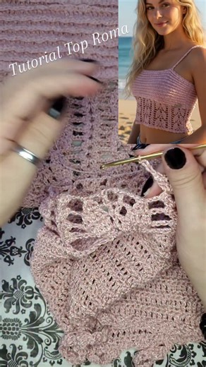 ReiNa NegRa 🖤 Crochet 🖤 Exclusivo🖤Handmade on Instagram: "Roma es un top con dualidad de texturas, por un lado, en la parte superior está tejido en relieve, doble capa, para dar soporte y cobertura, creando un efecto bandeau integrado. Por otro lado, el cuerpo inferior simil encaje jugando con la transparencia. Detalles que lo hacen único 🩷 Tutorial PDF + videos explicativos para que te lo tejas vos también ✨👑🖤 #crochet #crochetlove #art #crochetaddict #uniquedesign"