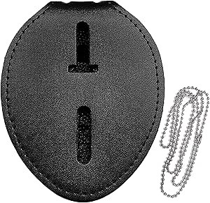Police Badge Holder,Cowhide Universal Badge Holders Belt Clip,Metal Clip and Chain Included for Law Enforcement Officer Gifts (Black)