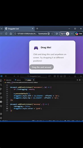 Drag gable Card using HTML CSS and JavaScript. #animation #coding #webdesign #webdevelopment