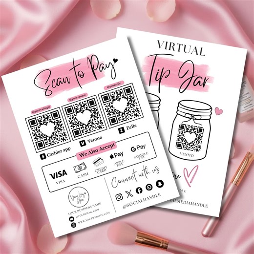 Printable Virtual Tip Jar Sign Canva Template, Editable QR Payment Tips Accepted Display, Small Business Digital Download - Etsy