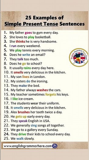 25 Examples of Simple Present Tense Sentences #tenses