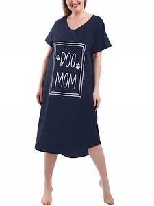 FEREMO Nightgowns for Women Plus Size V Neck Short Sleeve Nightshirts Sleepwear(Navy,2X)
