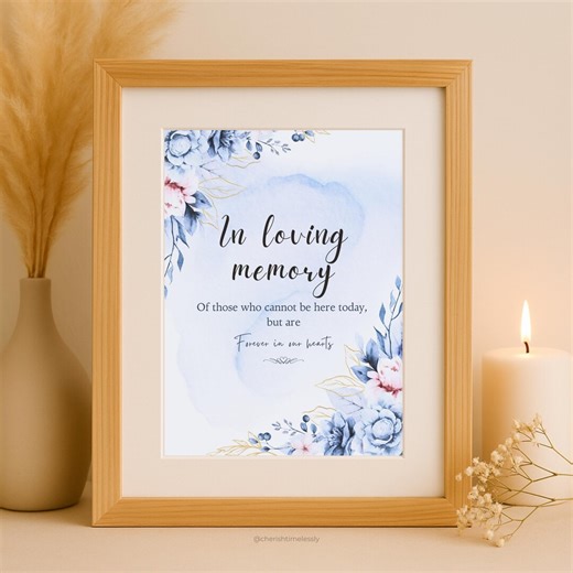 In Loving Memory – Remembrance Table Sign Printable, Watercolor Blue Collection, for Funeral Memorial Ceremony - Etsy