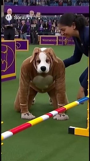 Man in dog costume competing in Westminster dog show