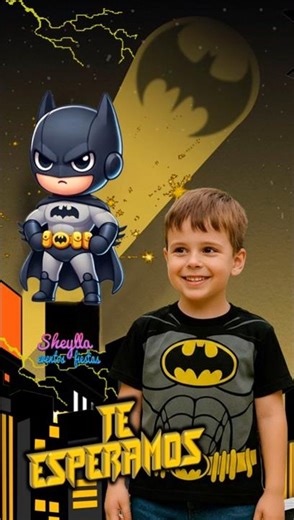 Invitación de Batman chibi para cumpleaños de niño pequeño, invitaciones digitales, invitation