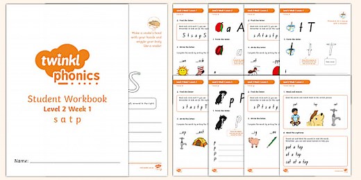 Twinkl Phonics 's', 'a', 't', 'p' - Level 2 Week 1 Workbook