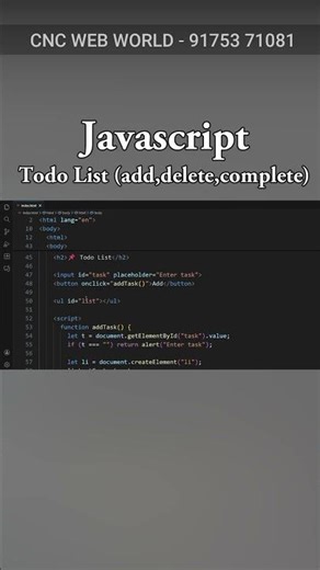 Javascript - Todo List add,delete,complete #frontendcourse #coding #computer