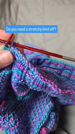 Katie | Knitting & Oils on Instagram: "💙 Do you need a stretchy bind off? 💙 Try Icelandic Bind Off! I've been using it for cowls and several of you have told me how much you love it for socks too. Save this reel for the next time you need a little extra stretch in your bind off!"
