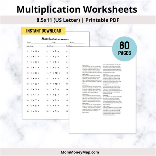 Multiplication Worksheet Printable for Kids, Math Learning Worksheet for Kids (preschool, Kindergarten, 1st Grade & Up) PDF Digital Template - Etsy