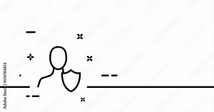 Man with button. Shield, protection, defense, security, antivirus, hacker, safeness, guard. One line drawing animation. Motion design. Animated technology logo. Video 4K