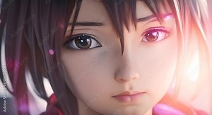 Close-up view of a young anime girl's face with changing expressions under vibrant light effects. Detailed character design and emotional depth in a modern anime style