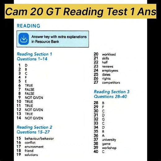 Cambridge 20 General Training Reading Test 1 Answers