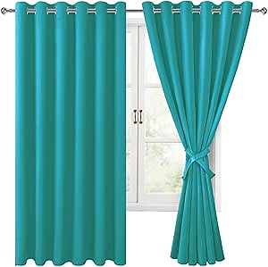 Hiasan Room Darkening Curtains for Bedroom, 70 x 63 Inches - Thermal Insulated & Energy Saving Window Drapes for Living Room/Dorm Room, Set of 2 Panels Sewn with Tiebacks, Peacock Teal