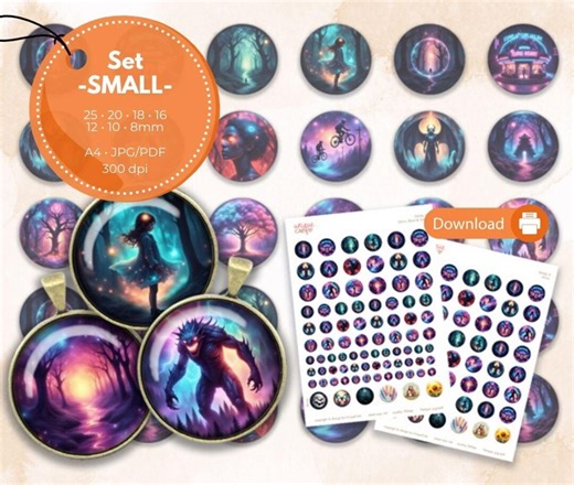 Digital Collage Cabochon Template Download Stranger 80s Retro Things Neon Horror 8 10 12 16 18 20 25 Mm - Print Template - Etsy