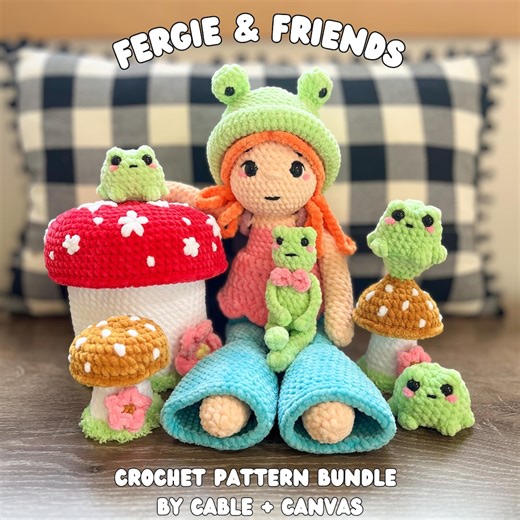 Fergie and Friends Crochet Ragdoll Pattern Bundle, Low Sew Frog & Mushroom (digital Download) - Etsy
