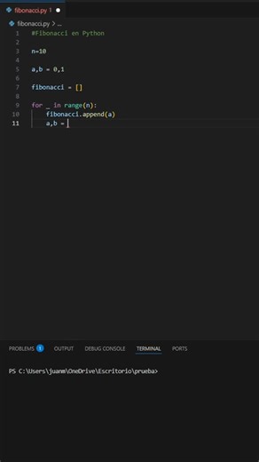 JM on Instagram: "Aprende Fibonacci en Python paso a paso En este short te muestro cómo generar los primeros números de la serie paso a paso: usando variables, listas y bucles. Código usado en el video: n = 10 a, b = 0, 1 fibonacci = [] for _ in range(n): fibonacci.append(a) a, b = b, a + b print(fibonacci) #Python #Fibonacci #Programacion #DataScience #AprendePython #fibonaccipython #aprenderpython #pythonfacil #buclespython #listaspython #datascience #programaciondesdecero #fibonacciserie #mat