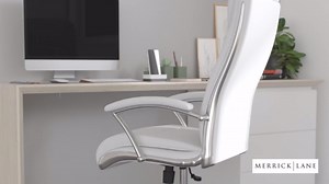 Merrick Lane Lombard High-Back Executive Office Chair - Ergonomic Home Office Chair with Padded Arms & Headrest- White Faux Leather - 360° Swivel