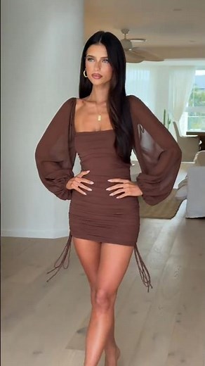 Meet LORDE🥀Our Perfect FullSleeve Mini Dress In Brown🤎#fashion #model #beauty #style #outfit #shorts