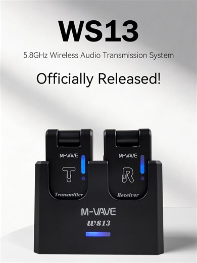M-VAVE New Product Release--Wireless Transmission System WS13 Wireless Transmission System:M-VAVE WS13 WS13 Function Introduction: ● Operating Frequency Band: 5.8GHz band. ● Sampling Rate: 24bit/48KHz. ● Latency: less than 3ms. ● Effective Range: 30-meter outdoor transmission distance. ● Multi-Device Collaboration: Supports simultaneous use of up to 4 devices. ● Connection Mode: Supports one transmission to multiple receptions. ● LED indicator: Displays battery level, frequency, and device statu