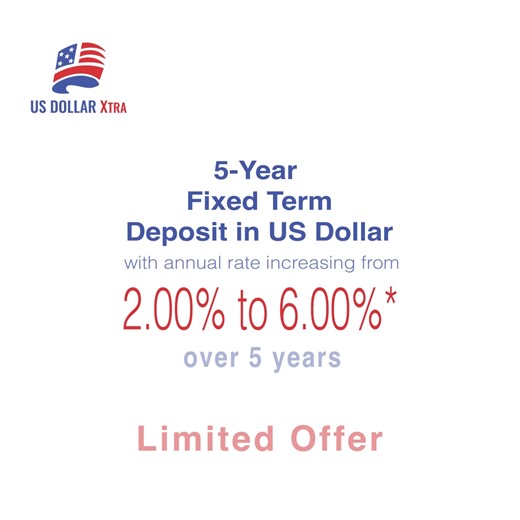Earn up to 6% on a 5-Year Fixed Term Deposit. • Interest paid at regular intervals • Minimum deposit USD 3,000 • Capital guaranteed Terms and conditions apply. Visit: https://www.lombardmalta.com/usd-xtra-accounts for further details. | Lombard Bank Malta plc