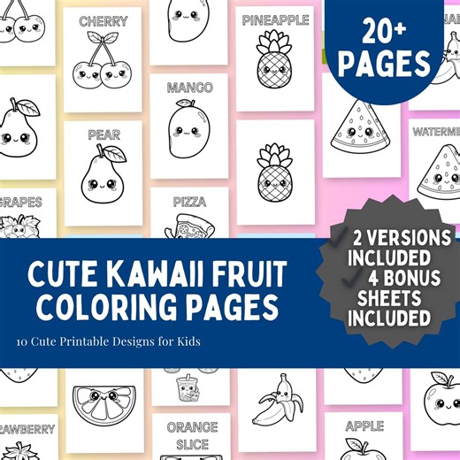 Cute Kawaii Spring Fruits Coloring Pages for Preschool & Kindergarten – Kids Printable PDF – Instant Download - Etsy