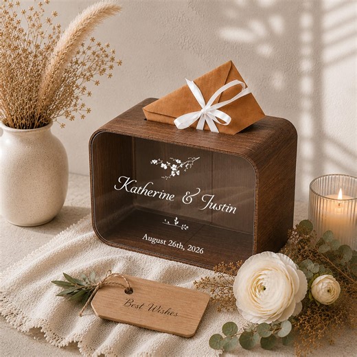 Personalized Wedding Box With Slot • Custom Wedding Money Box • Elegant Rustic Wedding Decor - Etsy