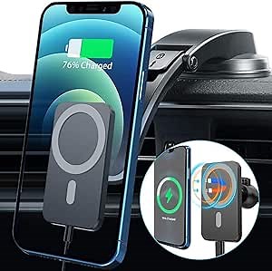15W Magnetic Wireless Car Charger for iPhone 16/15/14/13/12 Pro Max/Mag-Safe Case, Qi Fast Charging Mount, Dashboard Air Vent Phone Holder for iPhone 16/15/14/13/12