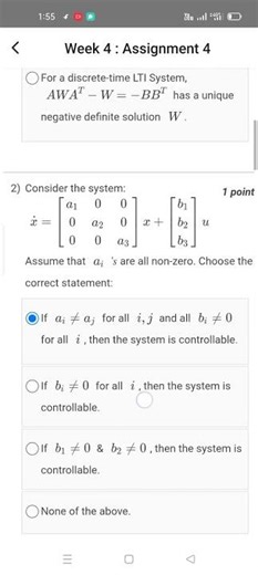 Linear Dynamical Systems WEEK 4 KEY NPTEL 2026