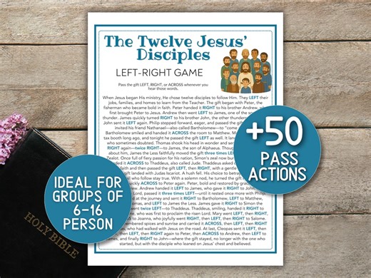 Jesus Disciples Left Right Game Printable, 12 Disciples of Jesus Story Christian Activities - Etsy