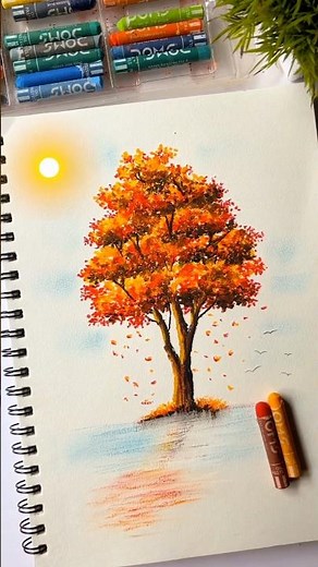 How To Draw Tree 🌳🍁| Beautiful Autumn Tree Drawing #howtodrawtree #treedrawing #oilpastel #art
