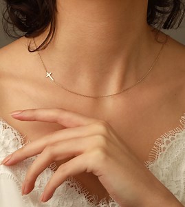 Dainty Cross Necklace • Sideways Cross Necklace • Sterling Silver Cross Necklace • Mothers Necklace • - Etsy