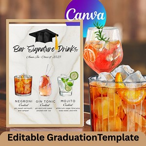 Elegant Graduation Bar Menu Sign Template: Editable Cocktail List (digital Download) #G1 - Etsy
